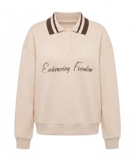 Embracing Freedom krem polo yaka sweatshirt - Özgelaksi
